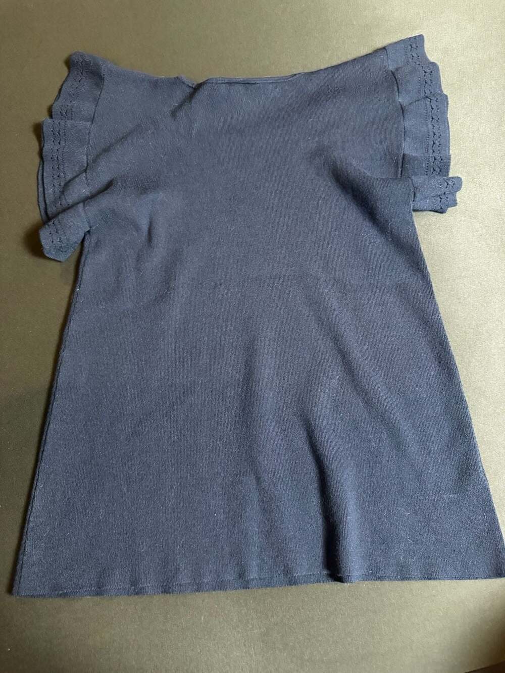Ann Taylor Navy Blue Ruffle Flutter Sleeve Knit Top Size S - Picture 4 of 6
